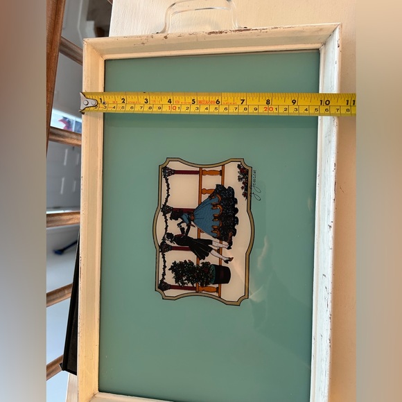 Vintage J. Jensen Foil Art Glass and Wood Tray - Picture 6 of 14